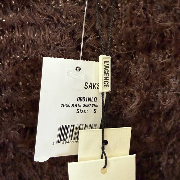 L'AGENCE Chocolate Brown Fuzzy Jacket with Gold Logo Tag - Picture 6 of 6